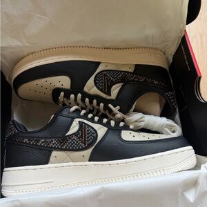 Nike Premium goods Air Force 1 Low Black and Cream Beaded Swoosh